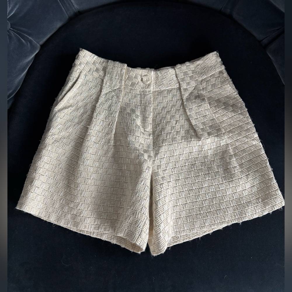See by Chloe - Metallic Checkered Tweed Trouser Shorts - Size 8